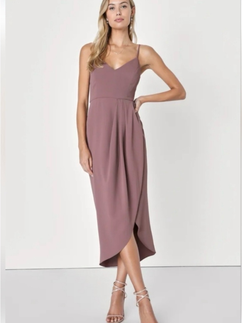 Lulu's Dusty Mauve Spaghetti Strap Midi Dress